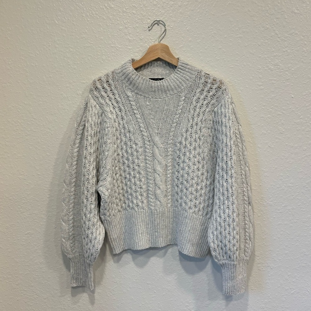 NWT JOES jeans merino wool cotton blend grey cable knit sweater